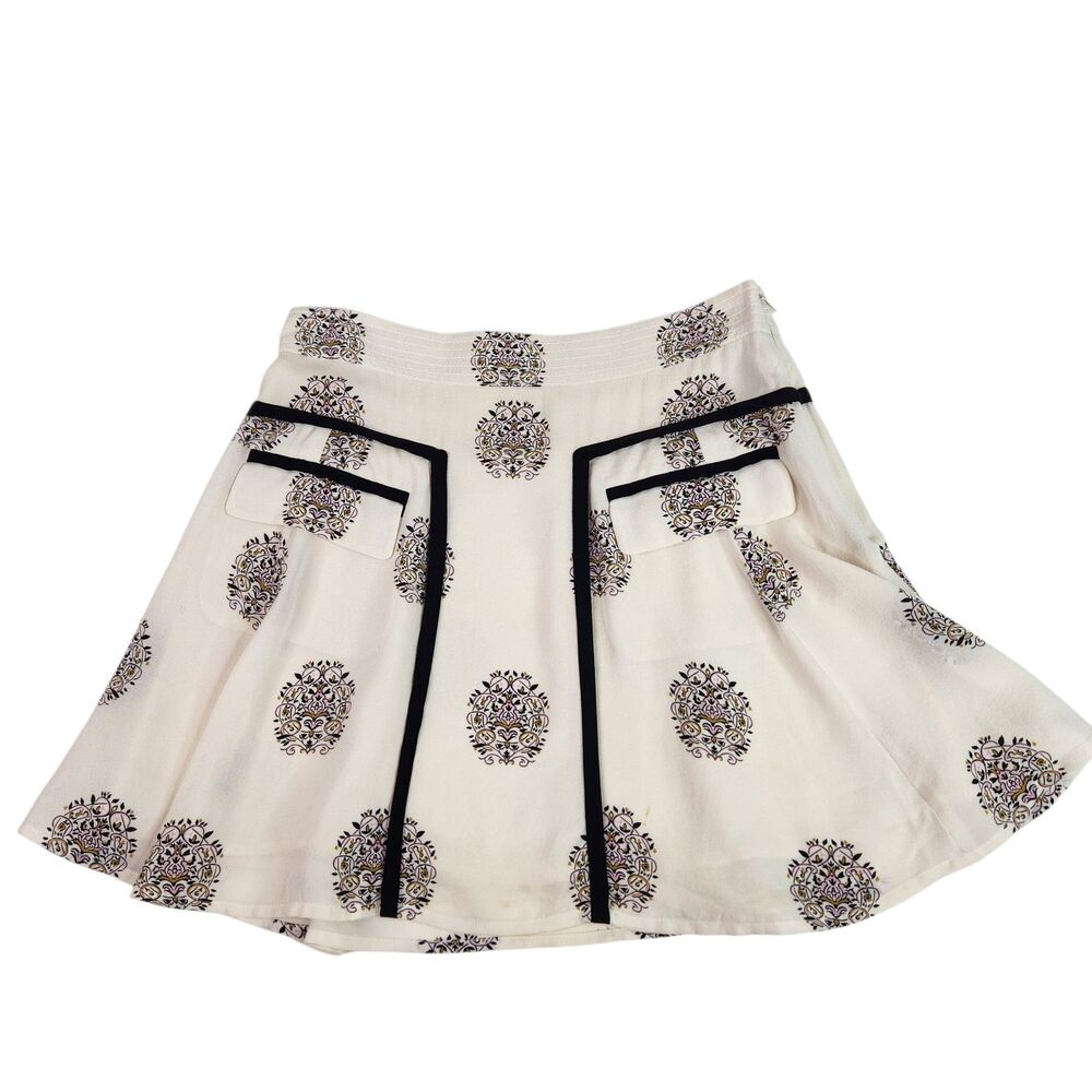 A.L.C. Skirt Womens 0 Cream Black Silk Geometric Medallion Flare Ballet Siren‎